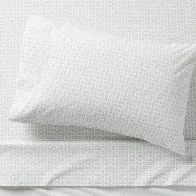 Crate & Barrel Cozy Cloud Geo Giggles Blue Block Print 100% Organic Cotton Kids Twin Sheet Set