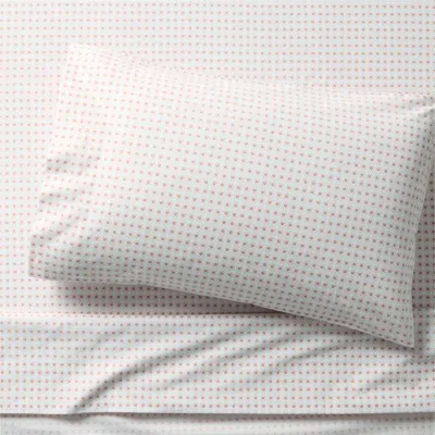 Crate & Barrel Cozy Cloud Geo Giggles Pink Block Print 100% Organic Cotton Kids Twin Sheet Set In Gray