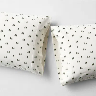 Crate & Barrel Cozysoft Organic Cotton Flannel Ficus Green Trees King Pillowcases, Set Of 2 In Multi