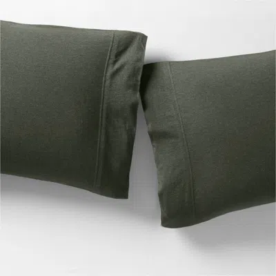 Crate & Barrel Cozysoft Organic Cotton Jersey Ficus Green Standard Pillowcases, Set Of 2