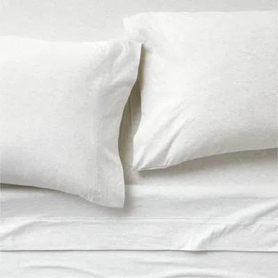 Crate & Barrel Cozysoft Organic Cotton Jersey Heathered Ivory King Bed Sheet Set In White