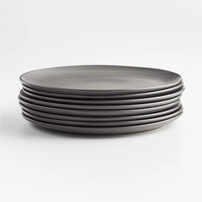 Crate & Barrel Craft Charcoal Grey Stoneware Flat Dinner Plate, Set Of 8 In Gray