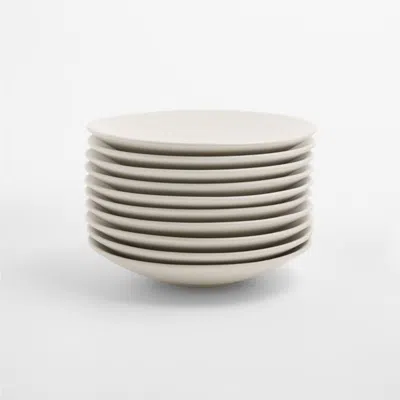 Crate & Barrel Craft Linen Round Stoneware Appetizer Plates, Set Of 10 In White