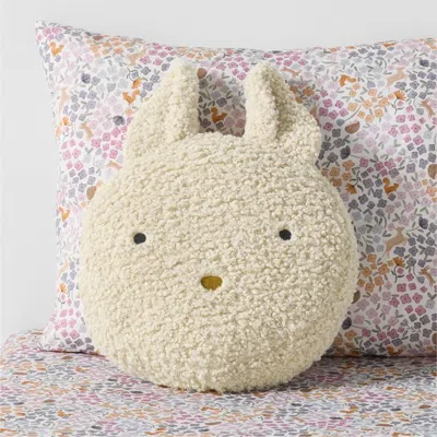 Crate & Barrel Cuddle Oatmeal Sherpa Bunny Face Embroidered Kids Throw Pillow In Multi