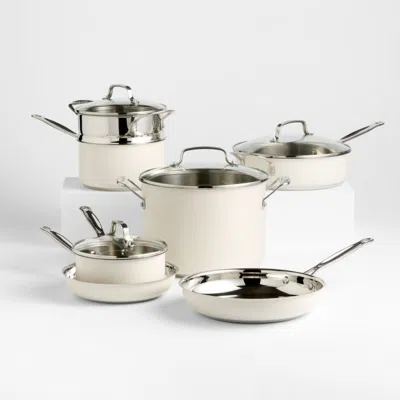 Crate & Barrel Cuisinart ® Chef's Classic™ Vanilla Creme 11-piece Stainless Steel Cookware Set In Silver