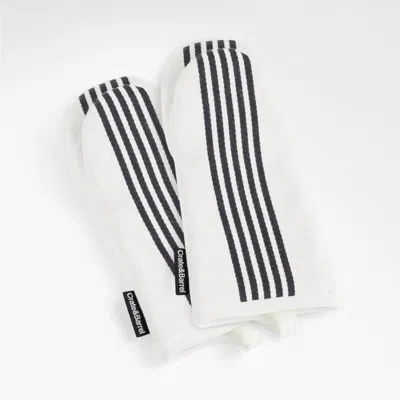 Crate & Barrel Cuisine Stripe Black Organic Cotton Oven Mitts, Set Of 2 In Black/white