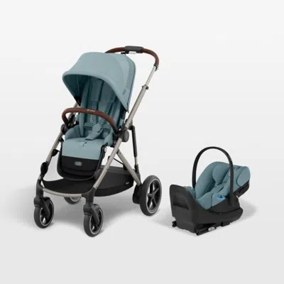 Crate & Barrel Cybex Egazelle S Stormy Blue With Taupe Frame Baby Stroller + Cloud G Pro Travel System