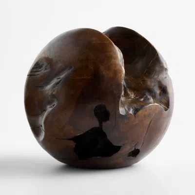 Crate & Barrel Dark Walnut Wood Large Sphere Decorative Object In Brown