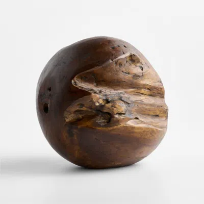 Crate & Barrel Dark Walnut Wood Small Sphere Decorative Object In Brown