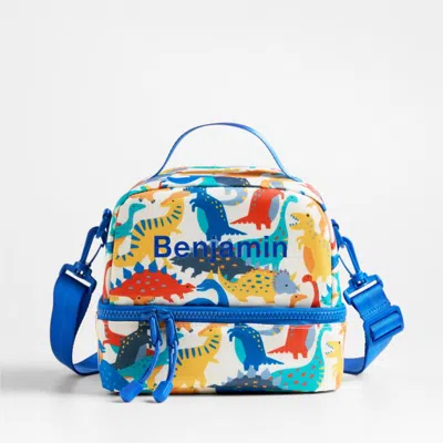 Crate & Barrel Dino Party Dual Compartment Soft Insulated Kids Lunch Box In Blue