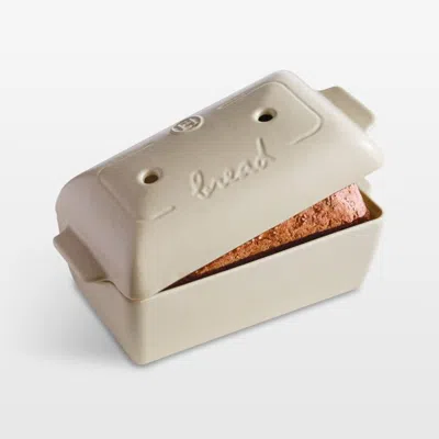 Crate & Barrel Emile Henry Linen Bread Loaf Dish With Lid In White