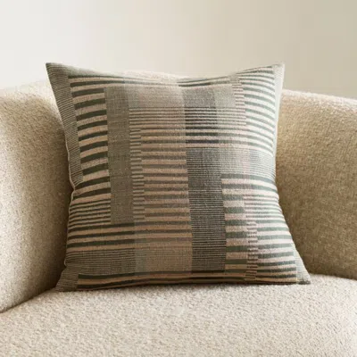 Crate & Barrel Etta Silk Wool Blend 20"x20" Burnt Green Multi Throw Pillow With Down-alternative Insert