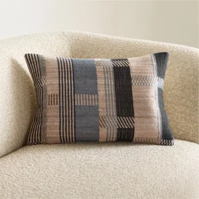 Crate & Barrel Etta Silk Wool Blend 22"x15" Deep Indigo Multi Throw Pillow With Down-alternative Insert
