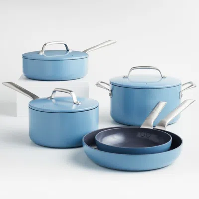 Crate & Barrel Evencook Ceramic ® Denim Nonstick 8-piece Cookware Set With Bonus In Blue
