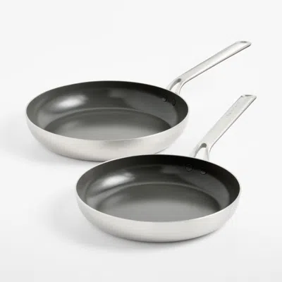 Crate & Barrel Evencook Stainless ™ 10" And 12" Ceramic Nonstick Fry Pan Set In Silver