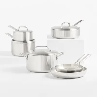 Crate & Barrel Evencook Stainless™ 10-piece Stainless Steel Cookware Set In Silver