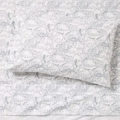 Crate & Barrel Explorer Animals 100% Organic Cotton Kids Twin Sheet Set In Gray