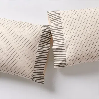 Crate & Barrel Favorite Washed Organic Cotton Block Print King Pillowcases, Set Of 2 In White
