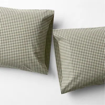 Crate & Barrel Favorite Washed Organic Cotton Ficus Green Gingham King Pillowcases, Set Of 2