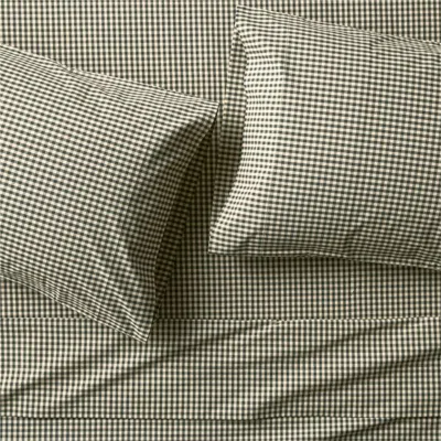 Crate & Barrel Favorite Washed Organic Cotton Ficus Green Gingham Queen Bed Sheet Set In Multi