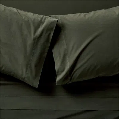 Crate & Barrel Favorite Washed Organic Cotton Ficus Green Queen Bed Sheet Set