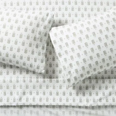 Crate & Barrel Favorite Washed Organic Cotton Floral Stem Full Bed Sheet Set In Gray