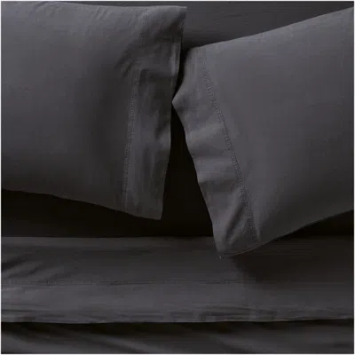 Crate & Barrel Favorite Washed Organic Cotton Midnight Navy Blue King Bed Sheet Set In Black