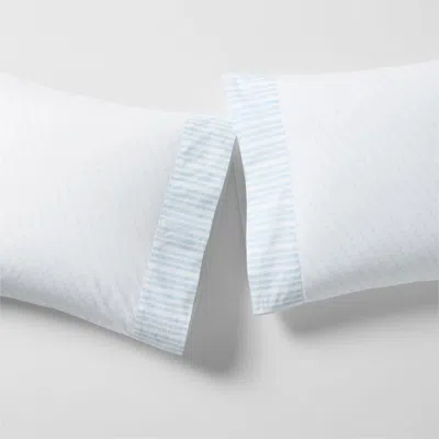 Crate & Barrel Favorite Washed Organic Cotton  Pale Blue Block Print Standard Pillowcases, Set Of 2
