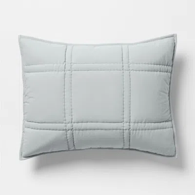 Crate & Barrel Favorite Washed Organic Cotton Percale Mist Blue Standard Comforter Bed Pillow Sham