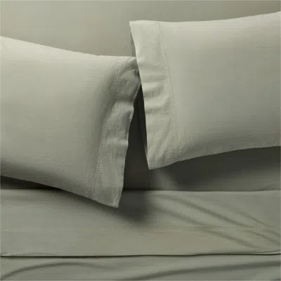 Crate & Barrel Favorite Washed Organic Cotton Shadow Sage Green Full Bed Sheet Set In Gray