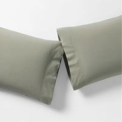 Crate & Barrel Favorite Washed Organic Cotton Shadow Sage Green King Pillowcases, Set Of 2 In Gray
