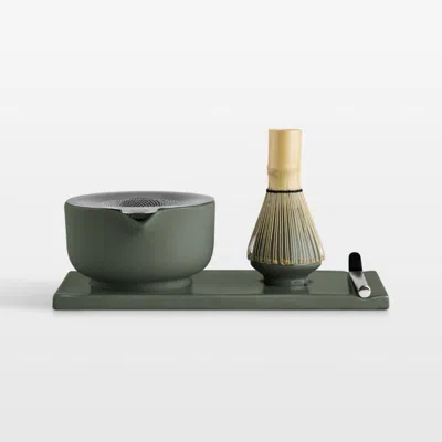 Crate & Barrel Fellow Matcha Woodland Bowl & Bamboo Whisk Set In Green