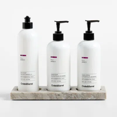 Crate & Barrel Fig + Amber Dish Soap, Hand Soap & Lotion 4-piece Set With Tuscan Kitchen Marble Caddy In Multi