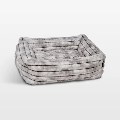 Crate & Barrel Franklin Silver Fox Fur Large Dog Bed In Gray