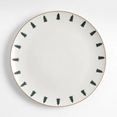 Crate & Barrel Green Trees Stoneware Dinner Plate In White