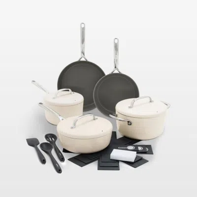 Crate & Barrel Greenpan ™ Gp5 Cloud Cream Hard-anodized Ceramic Nonstick 14-piece Cookware Set In Off White