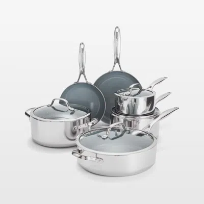 Crate & Barrel Greenpan ™ Valencia Pro Stainless Steel 11-piece Cookware Set In Silver
