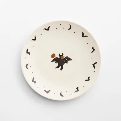 Crate & Barrel Halloween Bat Melamine Kids Dinner Plate In White
