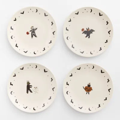 Crate & Barrel Halloween Melamine Kids Dinner Plates, Mixed Set Of 4 In White