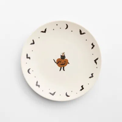 Crate & Barrel Halloween Pumpkin Melamine Kids Dinner Plate In White