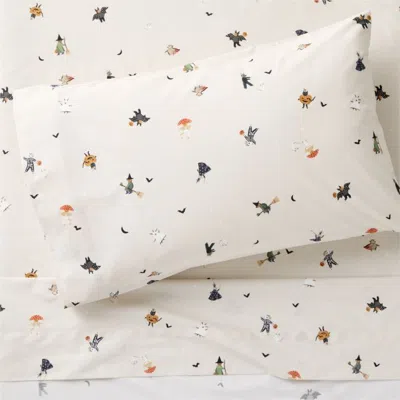 Crate & Barrel Halloween Trick Or Treat 100% Organic Cotton Percale Kids Twin Sheet Set In Multi