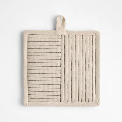 Crate & Barrel Hanno Natural Embroidered Organic Cotton Pot Holder In Brown