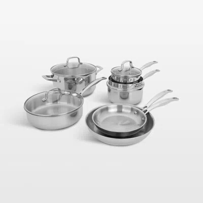 Crate & Barrel Henckels ® Clad H3 10-piece Stainless Steel Cookware Set In Silver