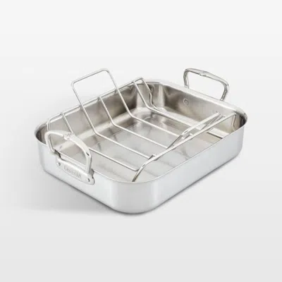 Crate & Barrel Hestan Provisions Large 17" Stainless Steel Roasting Pan With Rack In Silver