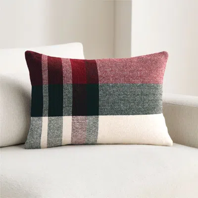 Crate & Barrel Holiday Plaid Organic Cotton 22"x15" Red And Green Throw Pillow Cover