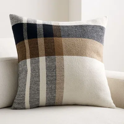 Crate & Barrel Holiday Plaid Organic Cotton 23"x23" Camel Tan Throw Pillow Cover In Multi