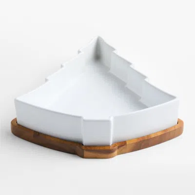 Crate & Barrel Holiday Tree Oven-to-table Casserole Dish With Wood Trivet In White