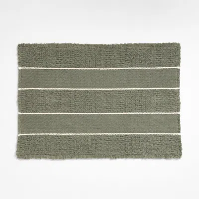 Crate & Barrel Jacquard Stripe Shadow Sage And Undyed Bath Mat 24"x36" In Gray