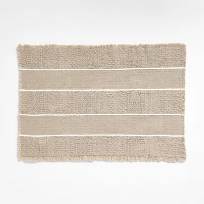 Crate & Barrel Jacquard Stripe Taupe And Crisp White Bath Mat 24"x36" In Neutral