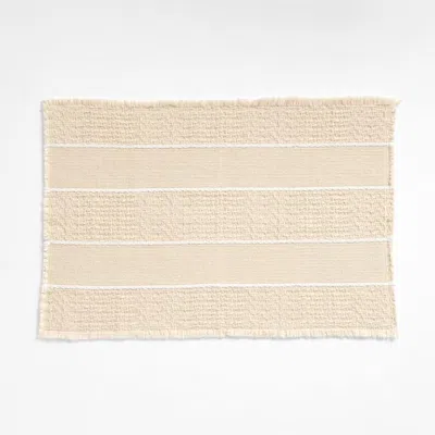 Crate & Barrel Jacquard Stripe Undyed And Crisp White Bath Mat 24"x36" In Neutral